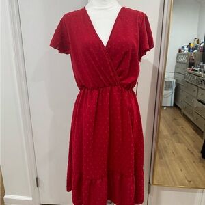 Red V-Neck Wrap Midi Dress - Elegant Everyday Style